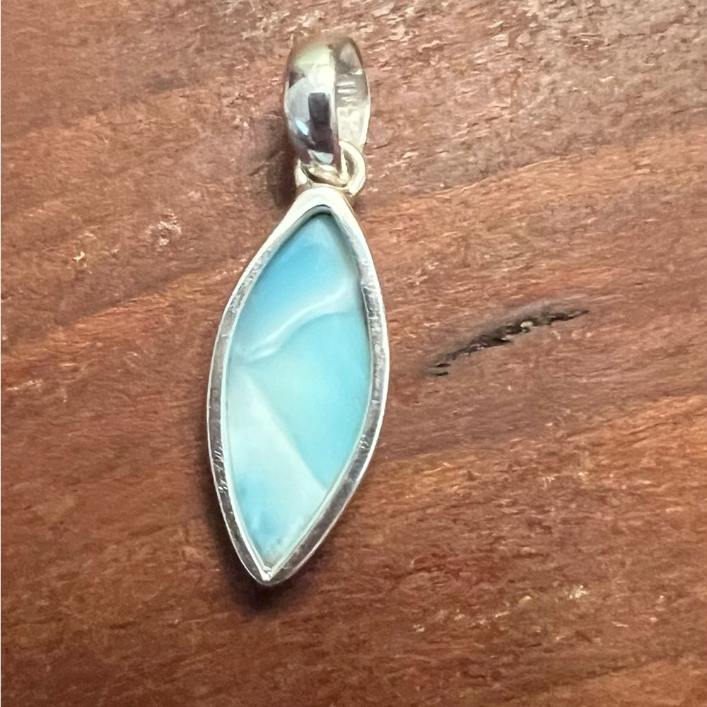Natural Larimar Marquise Pendant | 925 Sterling Silver Timeless Everyday #550 - Picture 4 of 5